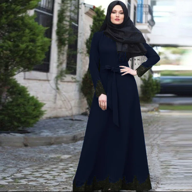

fashion lace patchwork design dress Plus Size autumn long sleeve abaya Abaya Kaftan Dubai ramadan EID Islamic Jubah Djellaba