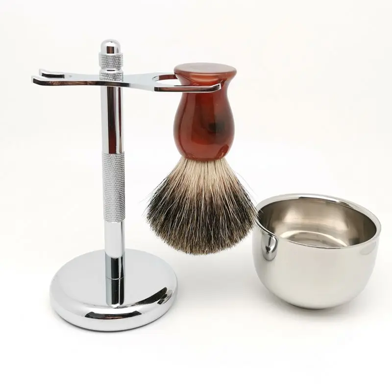 TEYO Pure Badger Hair Shaving Brush Set include Shaving Stand Bowl Perfect for Man Wet Shave Cream Safety Razor