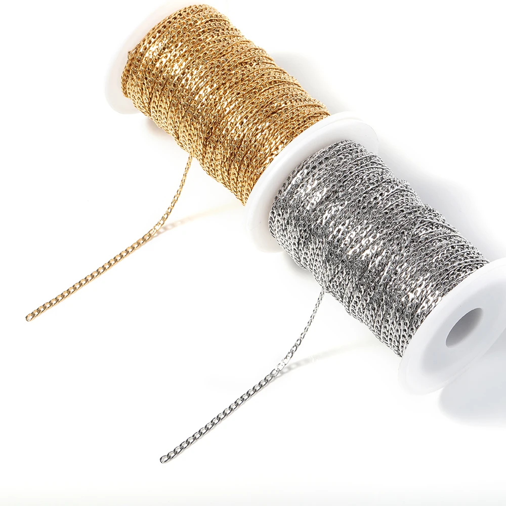 2 метра нержавеющая сталь золотой тон звеньевая цепь 3 мм ширина оптом ювелирные