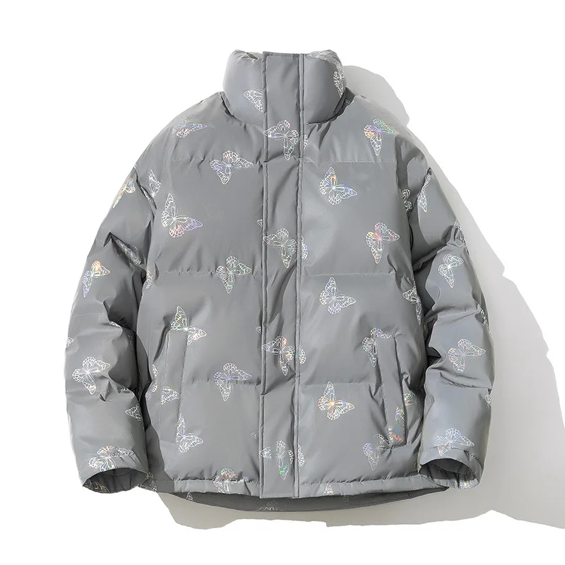 

2020 Winter Harajuku Reflective Jackets Parkas Men Hip Hop Full Butterfly Printed Casual Coats Mens Streetwear Windbreaker WQ270