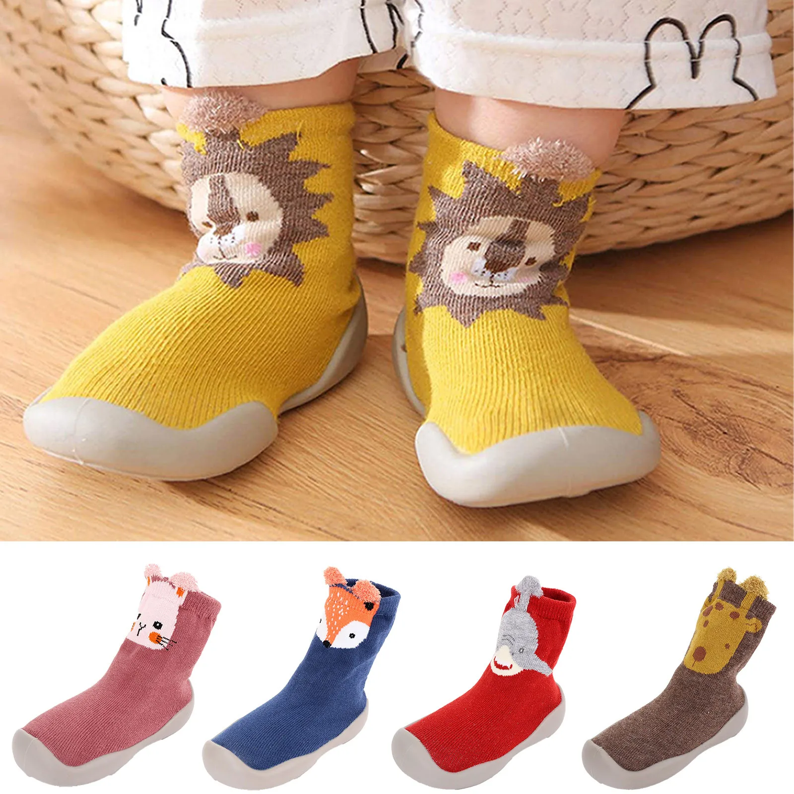 

Toddler Kids Baby Walking Socks Floor Cartoon Children Boys Girls Anti-Skid Warm Cotton Socks Rubber Sole Shoes 1-5Years Zapatos