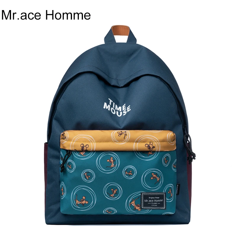 Синий Школьный рюкзак с принтом мыши для женщин милая сумка колледжа девочек