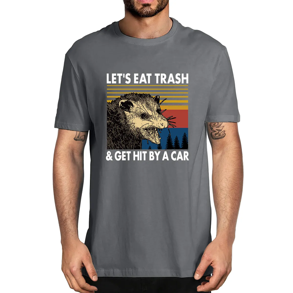 Raccoon Let's Eat Trash & Get Hit By A Car 100% Cotton Shirt Novelty Vintage Men's T-Shirt Humor Women Top Tee Streetwear | Мужская