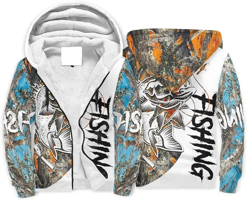 

Fishing 3D printed Fleece zipper Hoodies Men Women Winter Warm double plus velvet jacket Casual Coat Drop Shipping
