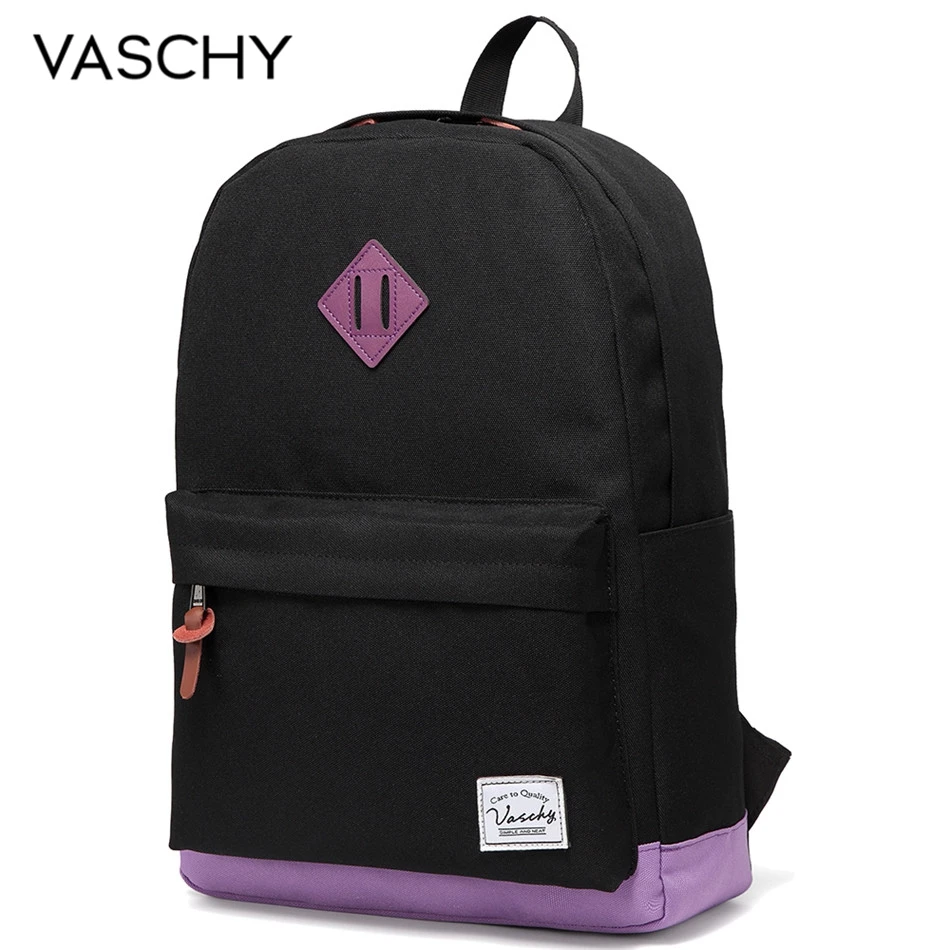 Black and Purple Рюкзак для мужчин и женщин VASCHY унисекс классический водостойкий школьный рюкзак 14 дюймов ноутбук для подростка - Цвет: Black and Purple