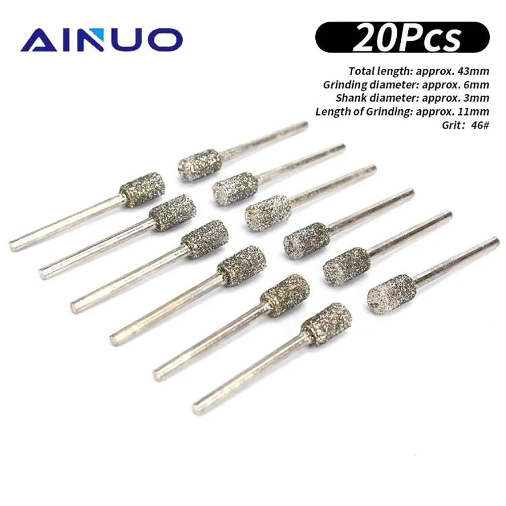 

20Pcs Diamond Grinding Head Bur Bit Set Polishing Rotary Tools House Drill Accessories Dropship 3*6mm