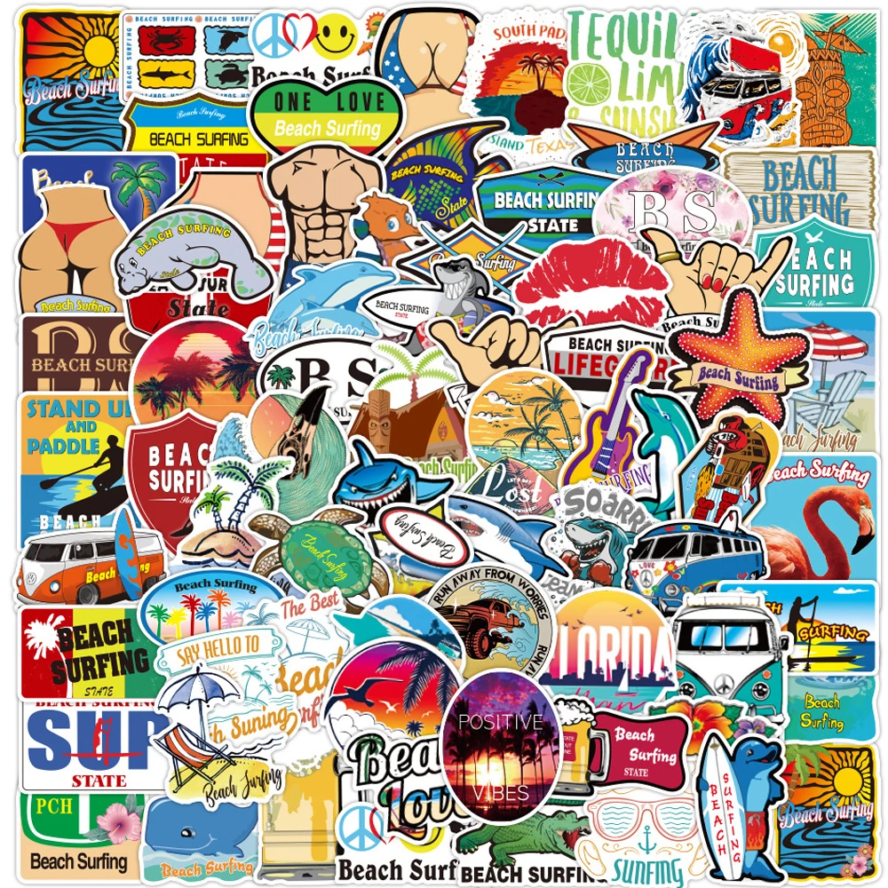 

10/50/100PCS Outdoor Surfing Summer Sports Tropical Beach Stickers Laptop Guitar Cool Waterproof Graffiti Sticker Decal Kid Toys