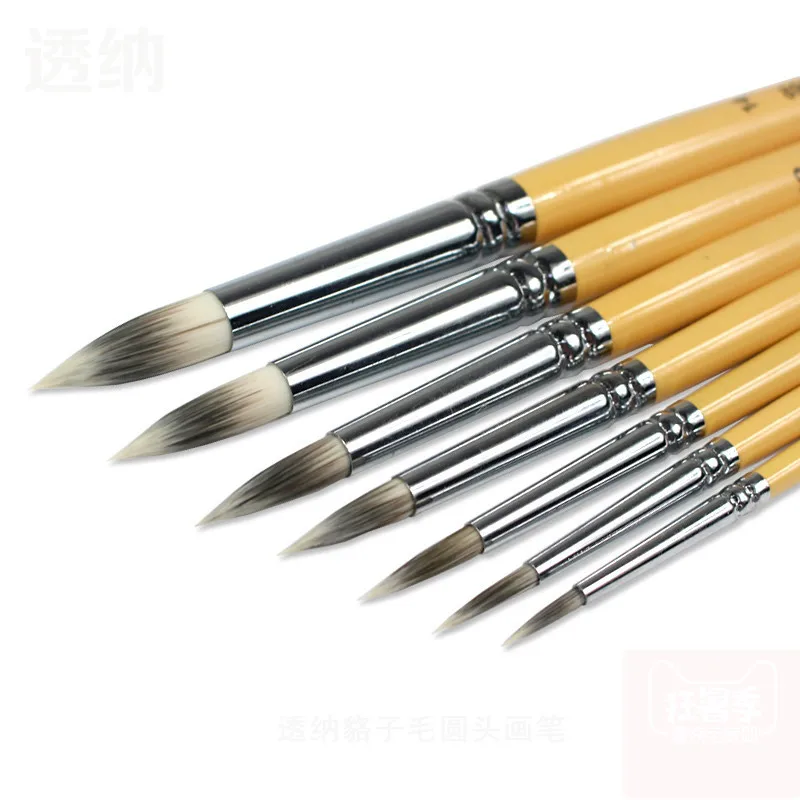 7 pcs/set Round head Gouache Raccoon hair Set Professional  Wooden Handle Brush Art Brush Supplies Watercolor Oil Paint Brush