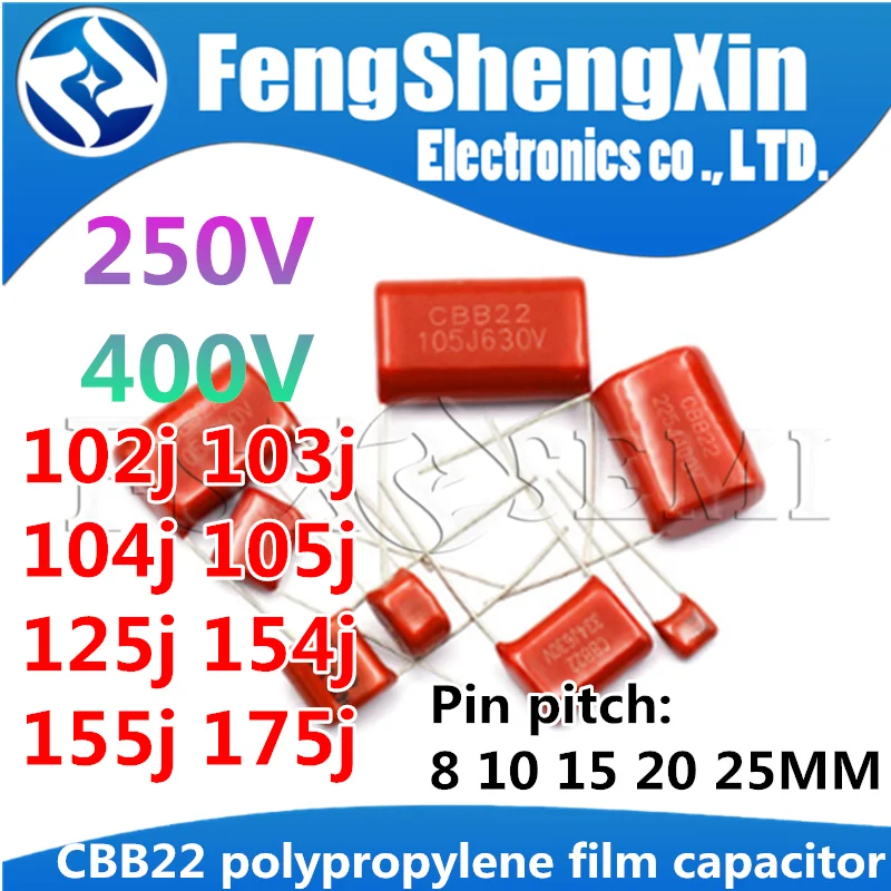 

10pcs CBB22 polypropylene film capacitor 250V 400V 0.1uf 0.01uf 1uF 102J 103J 104J 105J 115J 125J 135J 154J 155J 175J
