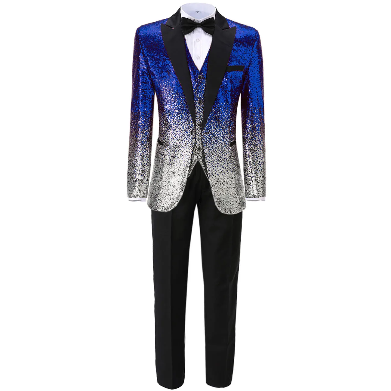 

3 Pieces Mens Sequin Suit Shiny Slim Fit Tuxedo Peak Notch Lapel for Party Wedding Groom Banquet Nightclub (Blazer+Vest+Pant)