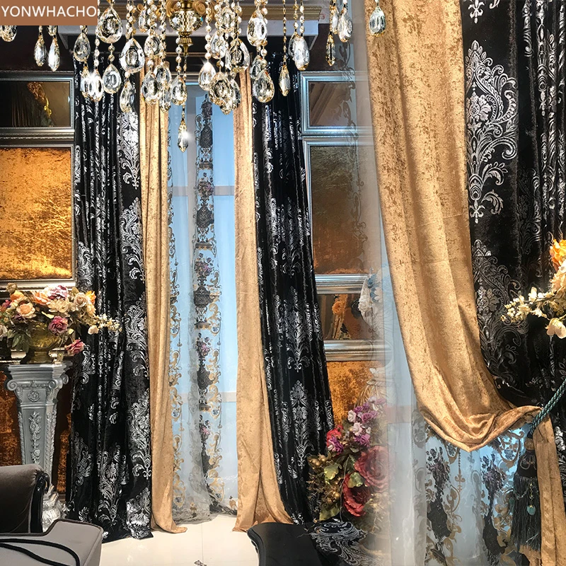 

Custom curtain European bedroom balcony black hot silver cloth Bay screen cloth blackout curtain tulle drapes B630