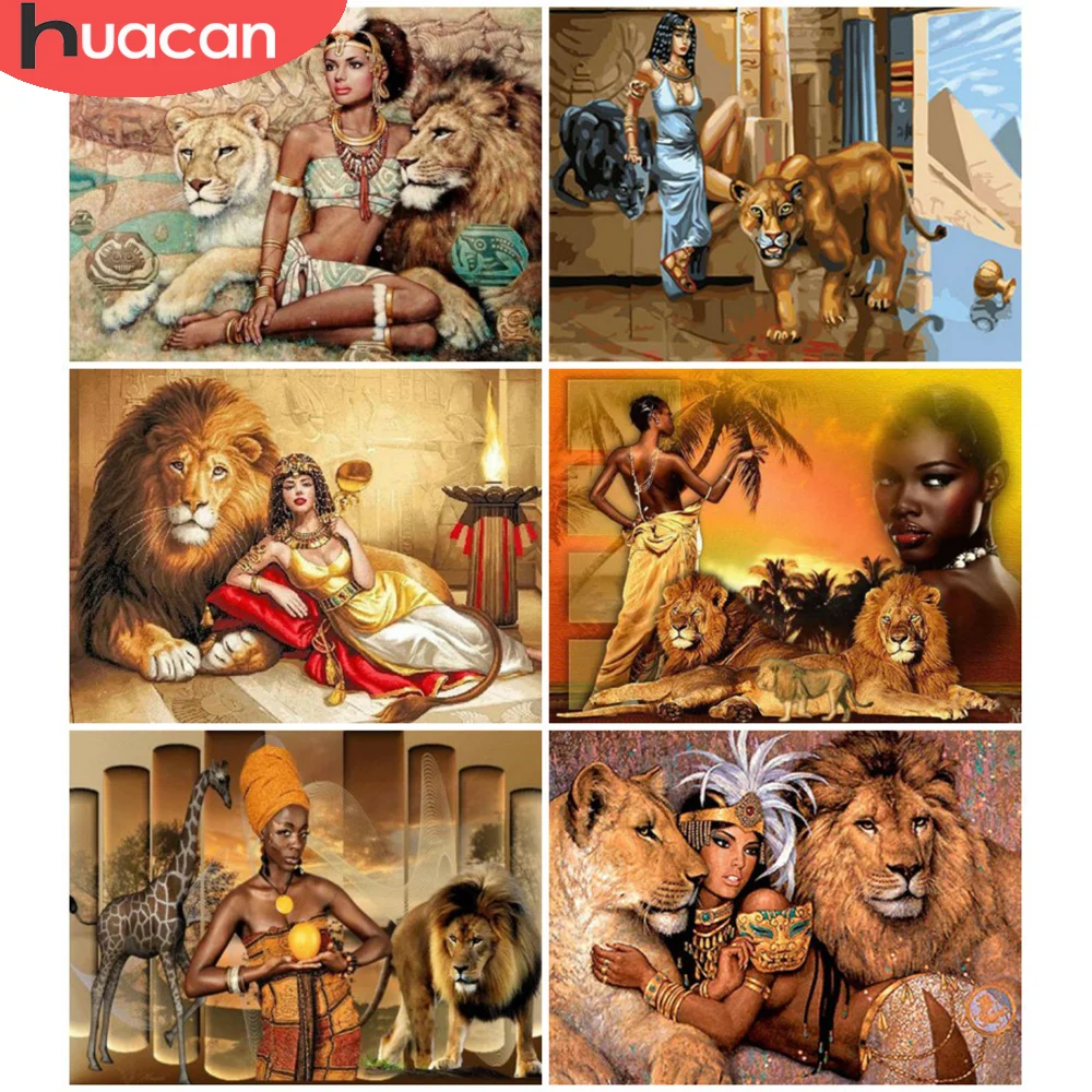 

Алмазная живопись HUACAN, животное, Лев, вышивка крестиком, полная Алмазная вышивка, мозаика для африканской женщины, подарок ручной работы