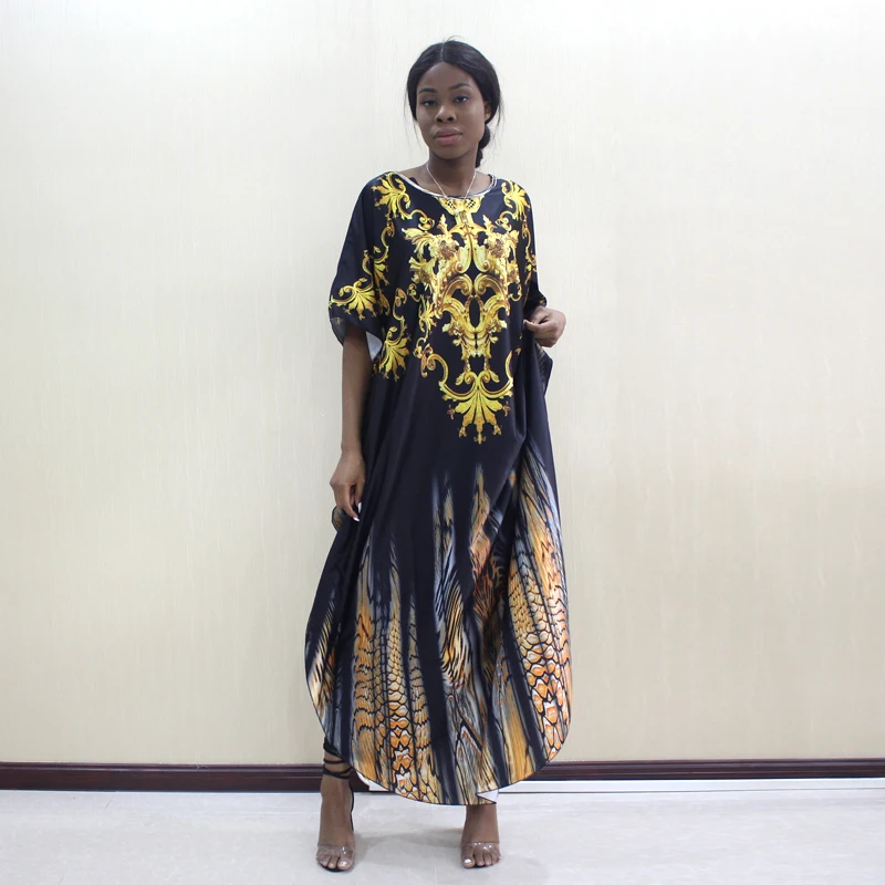 Dashikiage Новые поступления Африканский Дашики o-образным вырезом Золотое свободное платье размера плюс