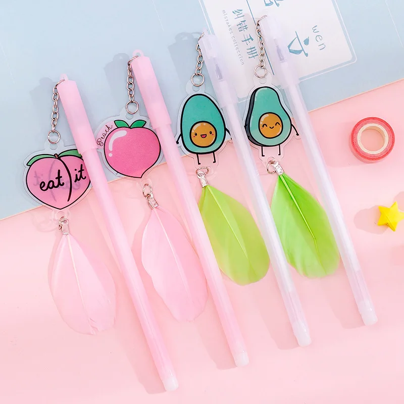 36 pcs/lot Avocado Peach Feather Pendant Gel Pen Cute 0.5mm black ink Neutral School Office writing Supply Promotional Gift |