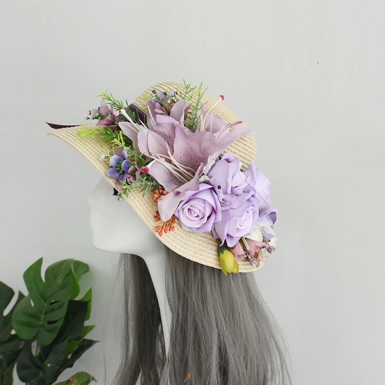 Women Summer Straw Beach Bag Colorful Artificial Flowers Handmade High-end Customized Rattan Fashin Lady Holiday Tote Hat Suit