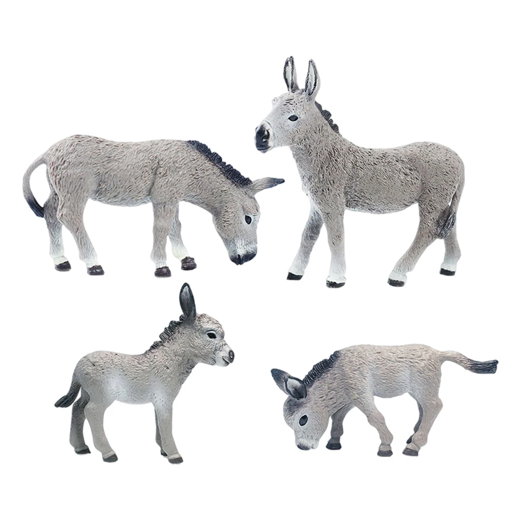 

4pcs Realistic Donkey Figurine Sculpture Hand Painted Statues Figure Educational Toys Home Table Ornament Gift