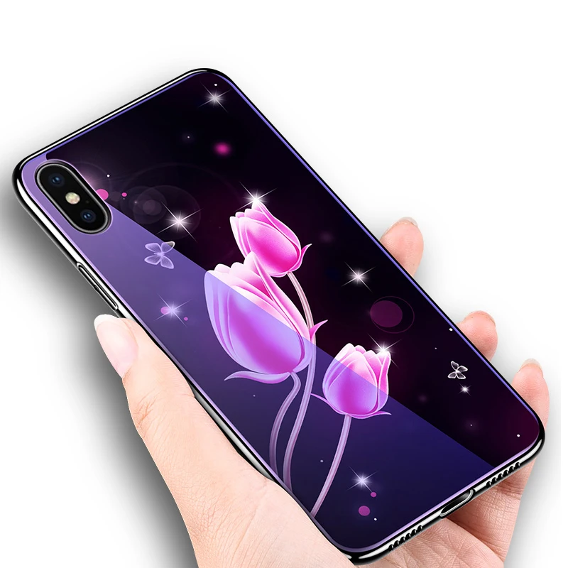 3D цветок закаленное стекло чехол для iphone 6 6s 7 8 Plus роскошный градиент звездное