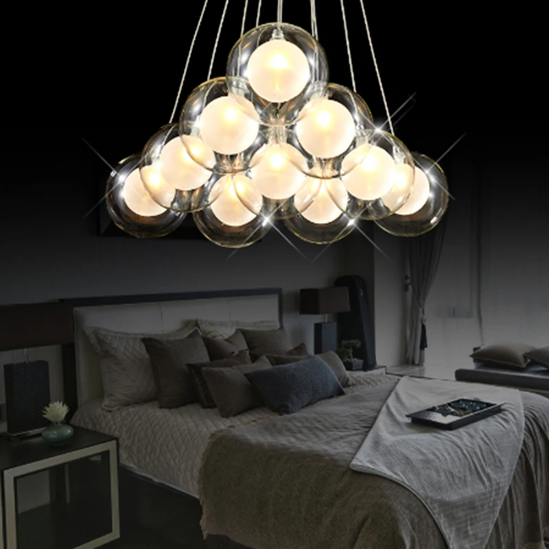 

Modern Creative clear glass double-deck ball chandelier lamp DIY home deco living room romantic G4 LED bulb chandelier light