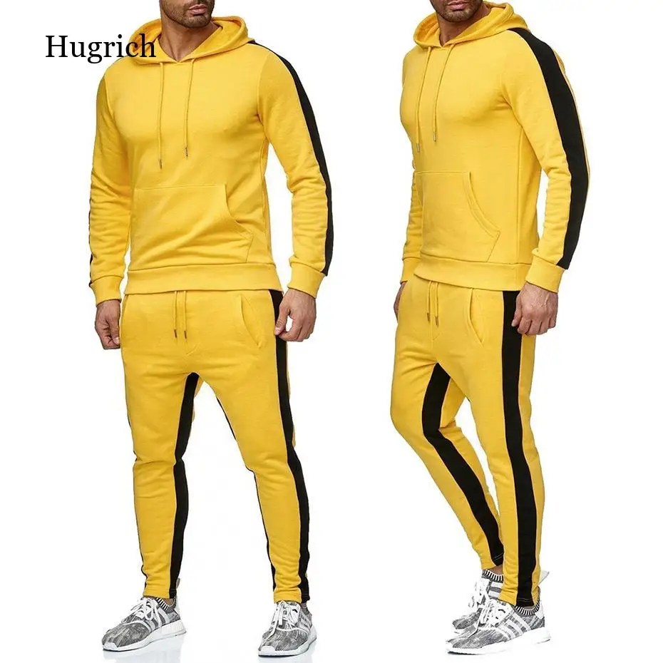 

Fashion men's color contrast splicing Sweatshirt two piece suit autumn and winter long sleeve hooded couple suit