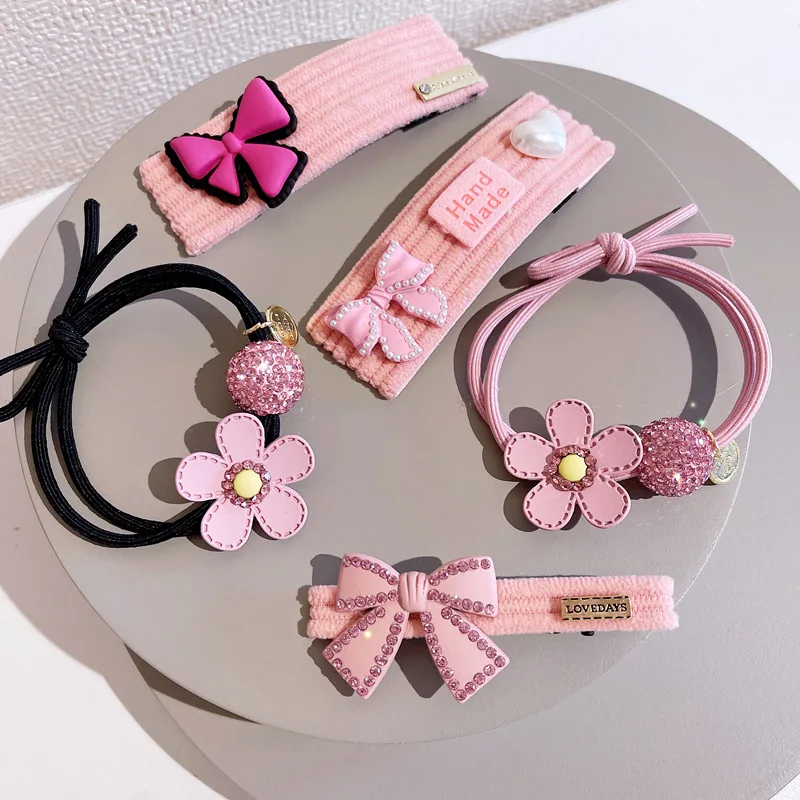 

Pink Hair Tie Clip for Women Girl Bowknot Flower Elastic Bands Rubber Korean Cute Accessories Handmade Wholesale