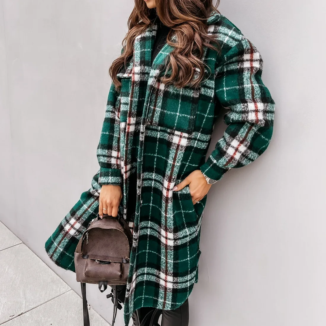 

2021 New Fall Winter Women Oversized Coat Long Checked Casual Fashion Chic Women Jackets Long windbreaker Outfits