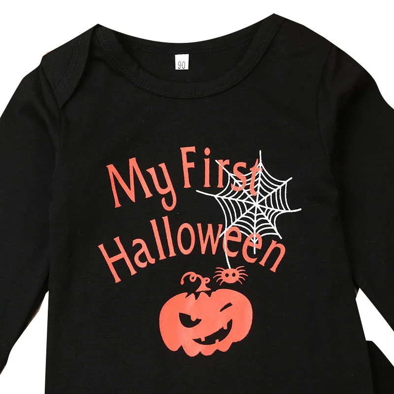 Baby Boy Girl Long Sleeve Halloween Pumpkin Print Romper Tops Trousers Hat Outfits Clothes | Детская одежда и обувь