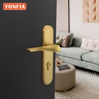 YONFIA 804109 Brushed Gold Luxury Interior Door Handle On Plate Hotel Room Mortise Lever Plate Door Lock Handle For Wood Door