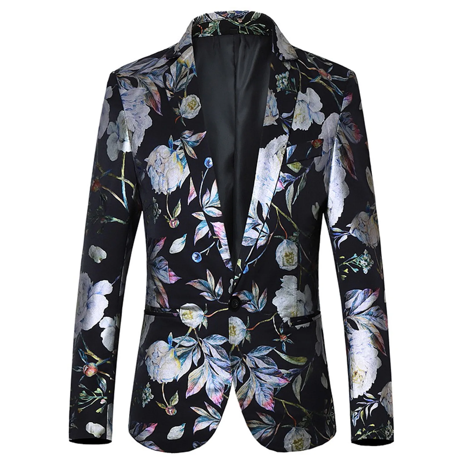 

Men's Casual Business Wedding Long Sleeve Blazers Print Floral Suit Coat Turn Down Collar Fashion Elegant Formal Male Jacket
