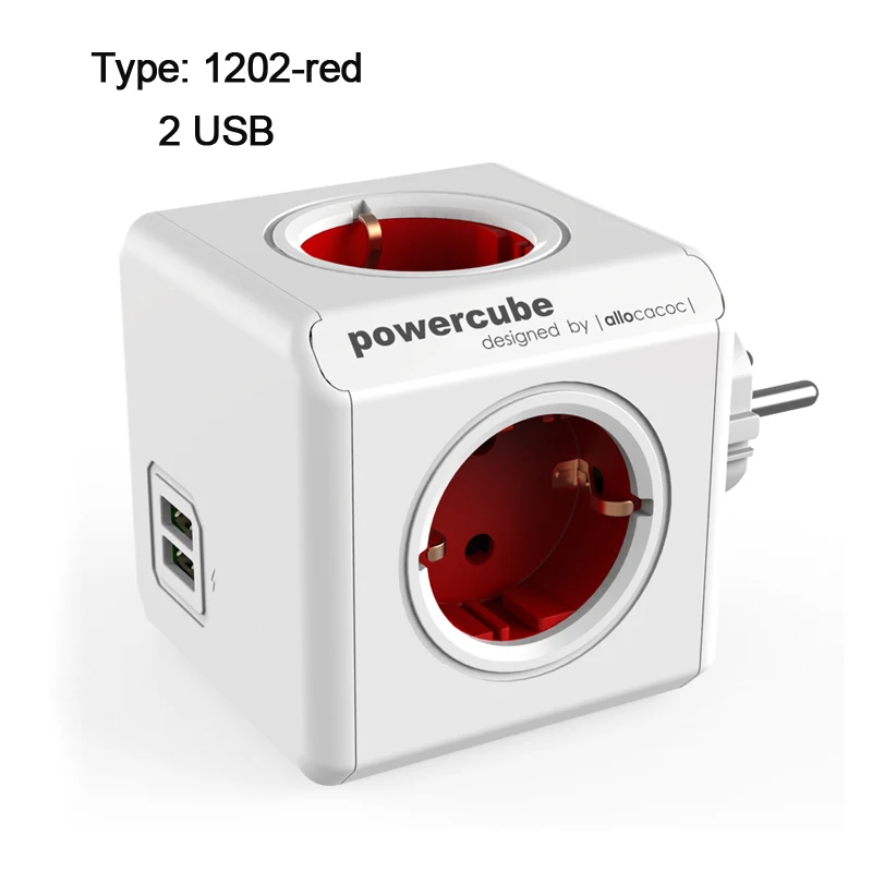 1202-red Allocacoc EU вилка power cube электрическая USB розетка EU вилка power Strip Мульти адаптер гнезда расширения адаптер для путешествий умный дом использование - Цвет: 1202-red