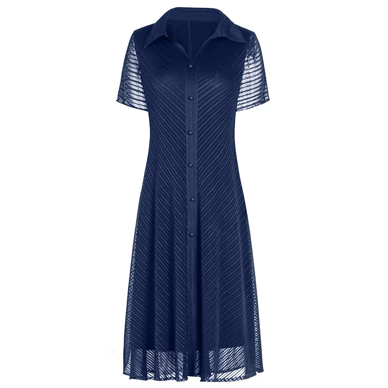 

LANMREMThin Medium Long Short Sleeve Quality Pleated Dress Temperament Loos Fit Fashion Tide Summer 2021 New Arrival 2K1739