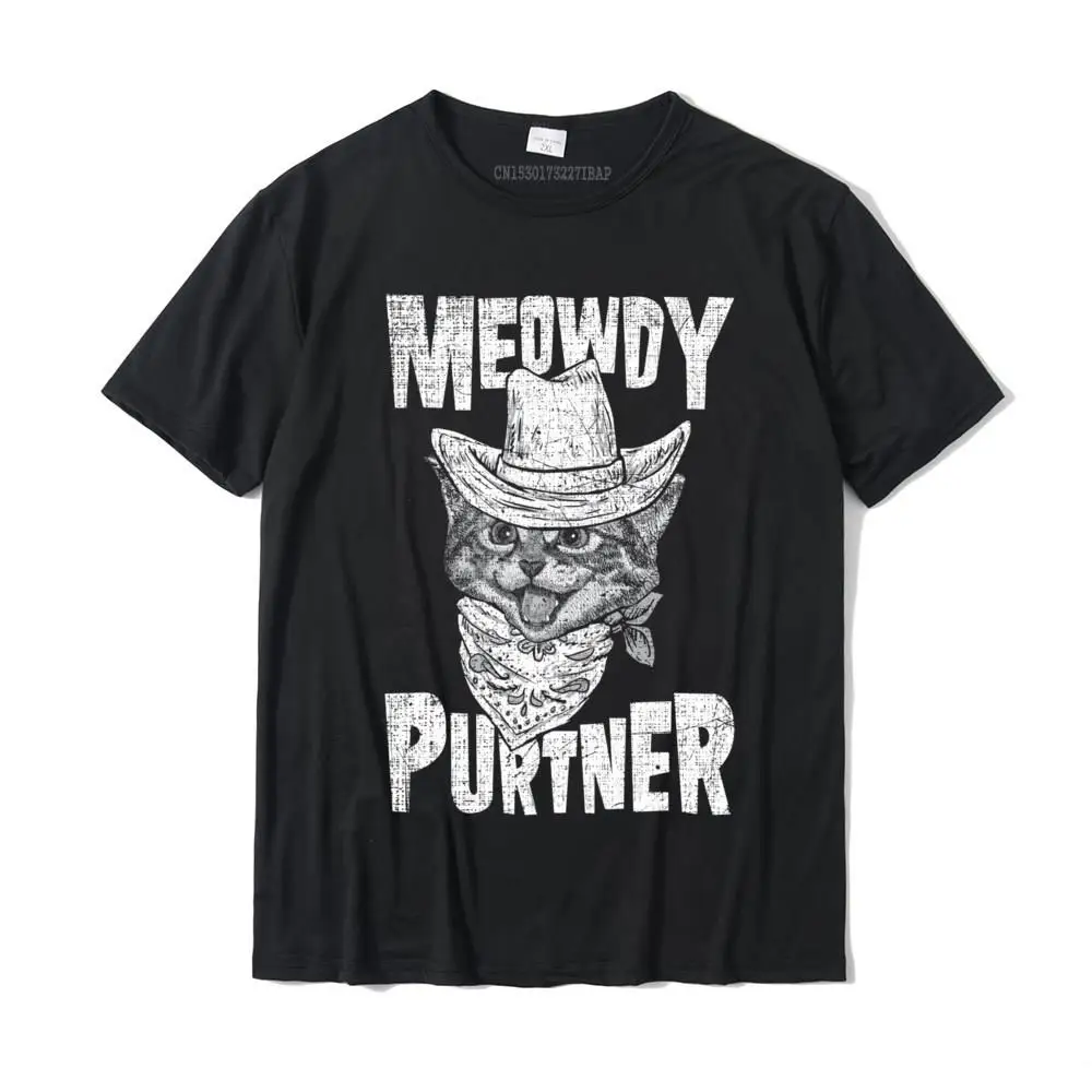 

Meowdy Purtner Vintage Cowboy Funny Cat Lover T-Shirt Prevailing Men's Top T-Shirts Custom Tops & Tees Cotton Europe
