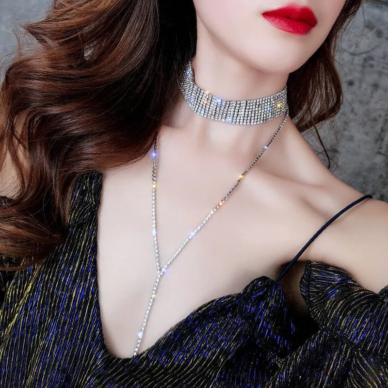 

2021 NEW Selling Rhinestone Choker Crystal Gem Luxury Tassel Chokers Collar Chocker Y necklace Women jewelry Accessories Gifts