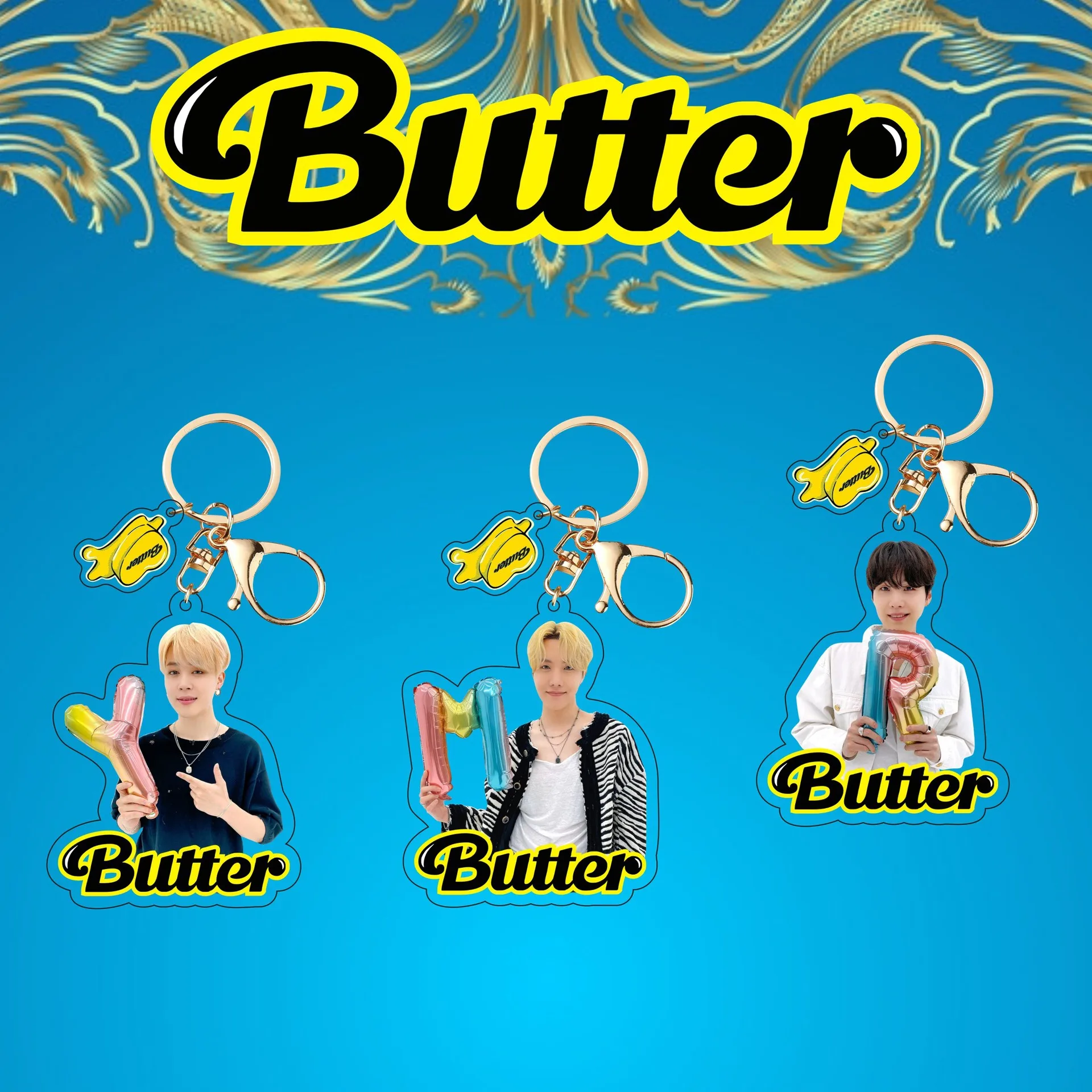 

Wholesale Kpop 2021 Bangtan Boys Butter I Love You ARMY Acrylic Keychain Key Chain Accessories Key Ring Cute Pendant Keyring