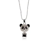 Cute Panda Pendant Necklace Shiny Jewelry Silver Sweater Chains Enamel Rhinestone Necklaces Accessories Gift for Men Women Kids