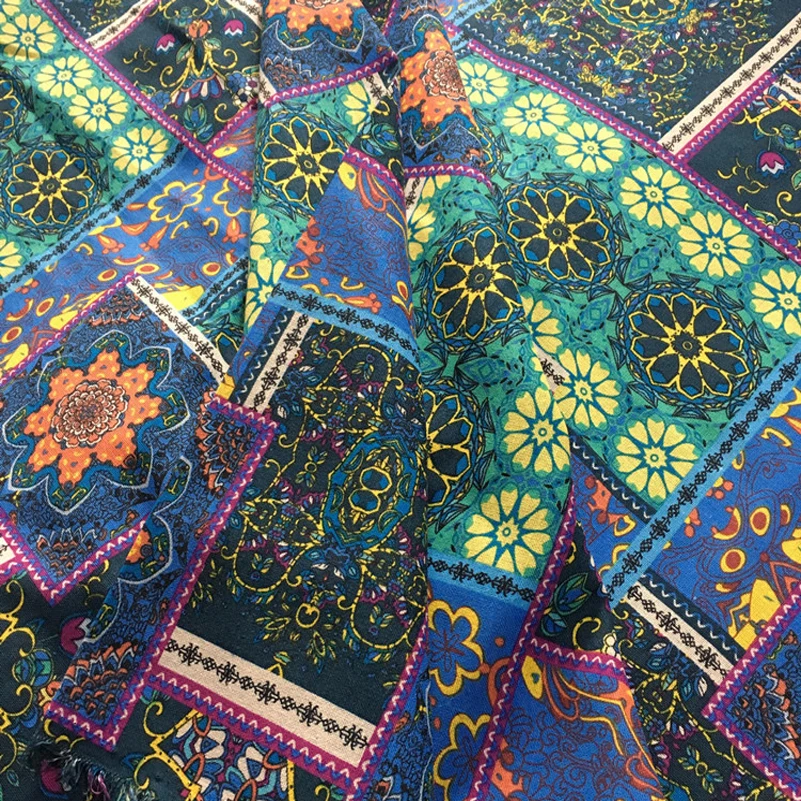 Ткань из хлопка и льна в богемном стиле с изображением мандалы для домашнего