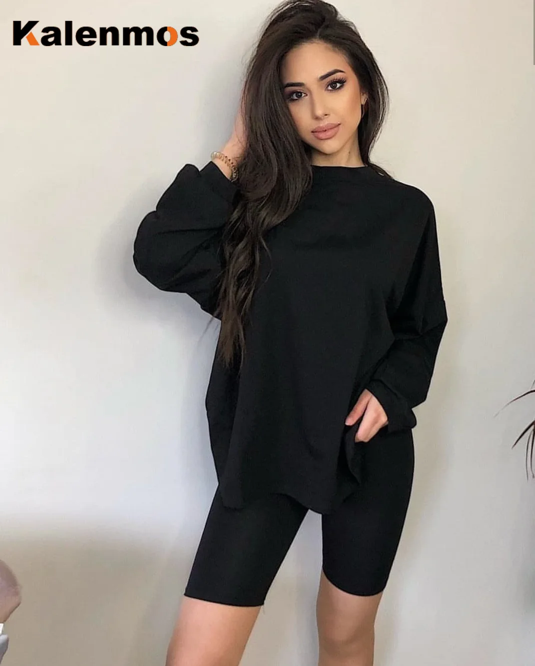 

KALENMOS Tracksuit Two Piece Sets Women Summer Biker Sexy O Neck Long Sleeve Shirt Tops Shorts Bottom Bodycon Suit Lounge Wear