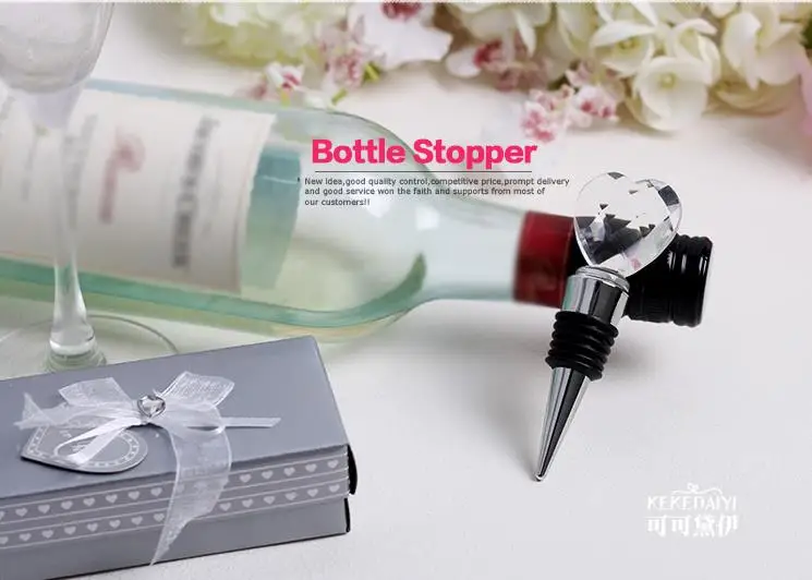 Пробка для бутылки вина с кристаллом сердце в подарочной коробке Свадебная