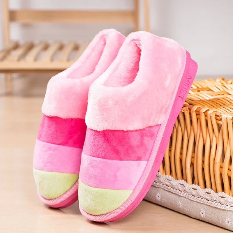 

Winter Women's Home Shoes Warm Plush Inside Wear Colors Lovers Fur Slides Indoor Non-slip Platform Floor Female Slippers