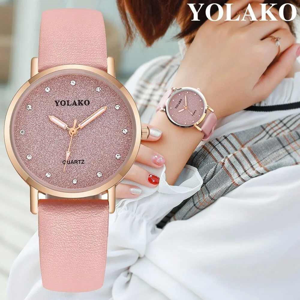 Women Romantic Starry Sky Wrist Watch Casual Luxury Leather Rhinestone Quartz Watches YOLAKO Clock watches women wris | Наручные часы
