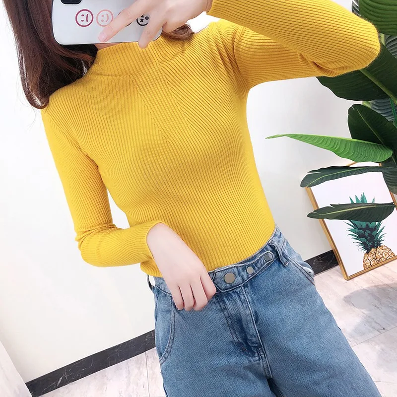 2020 г. корейский стиль Однотонный свитер средней длины с воротником простой