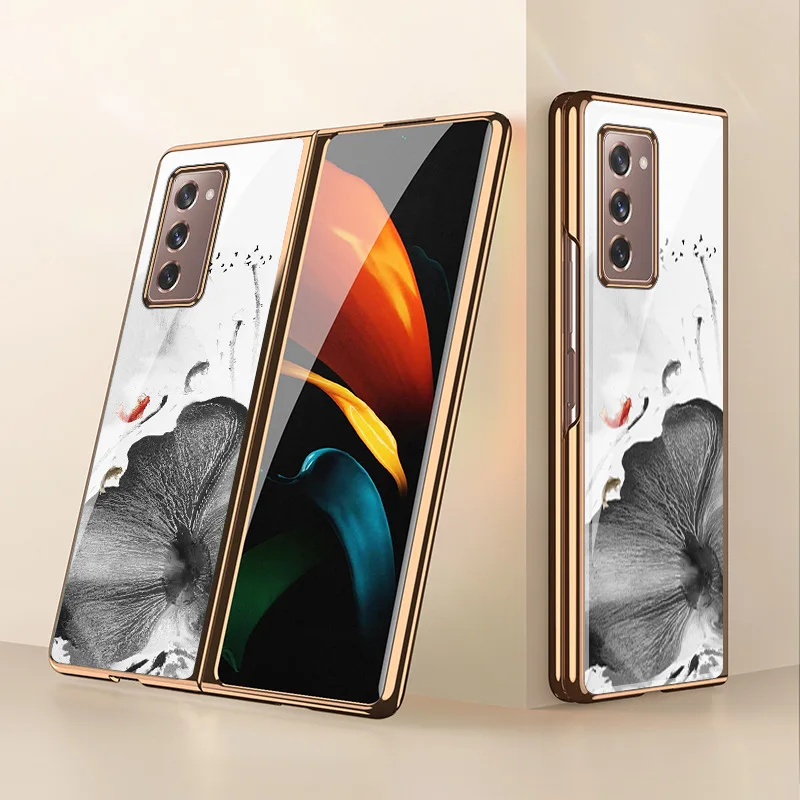 

Чехол Z Fold 3 для Samsung Galaxy Z Fold 3 Z Fold 2 W21 Z Flip F7000 5G Ink Fish Lotus, чехол для телефона из закаленного стекла