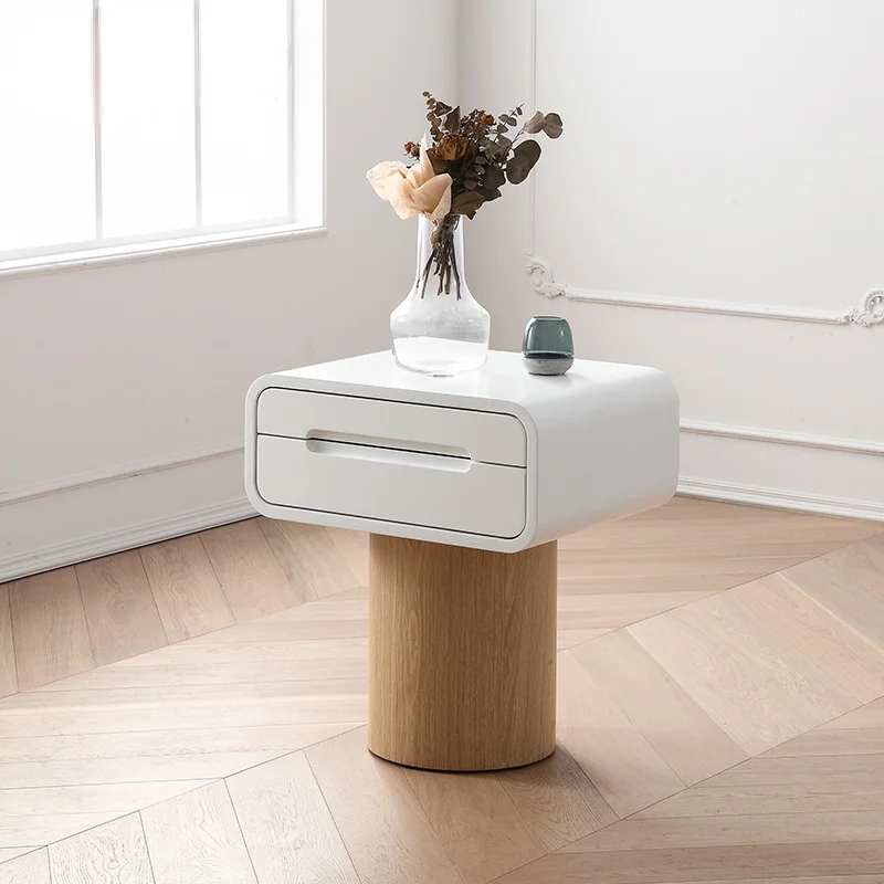 

zq Modern Simple Small Apartment Double-Drawer White Room Bedside Table Wood Color Boy Room Locker