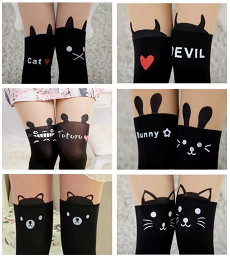 

Winter women sexy tights panty knitting in stockings trousers panty-Totem fa-Thin silk printed cat tt013 1pcs