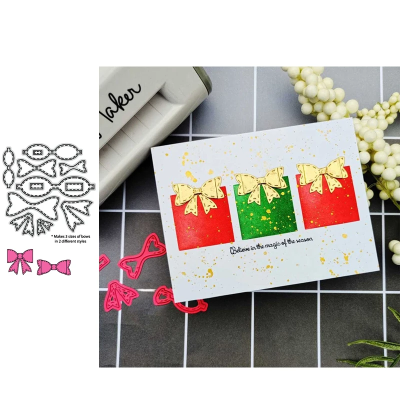 

Stitched Bow Metal Cutting Dies Stencil For Scrapbooking Album Photo Handmade Paper Cards Crafts New Die-Cut