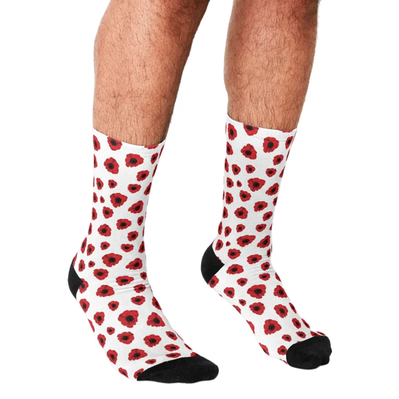 

Funny Men socks Remembrance Poppy pattern Printed hip hop Men Happy Socks cute boys street style Crazy novelty Socks for men
