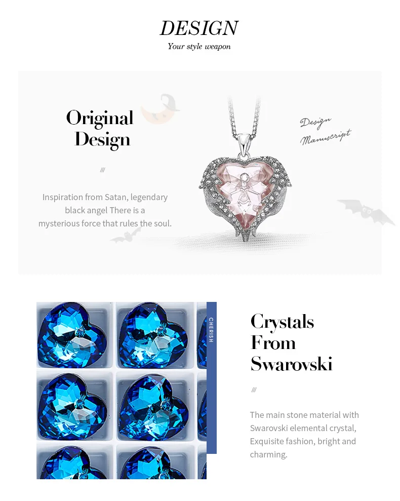 Cdyle готическое черное крыло Ангела Сверкающее красное сердце кристалл от Swarovski Подвеска Ожерелье для Хэллоуина ювелирные изделия подарок