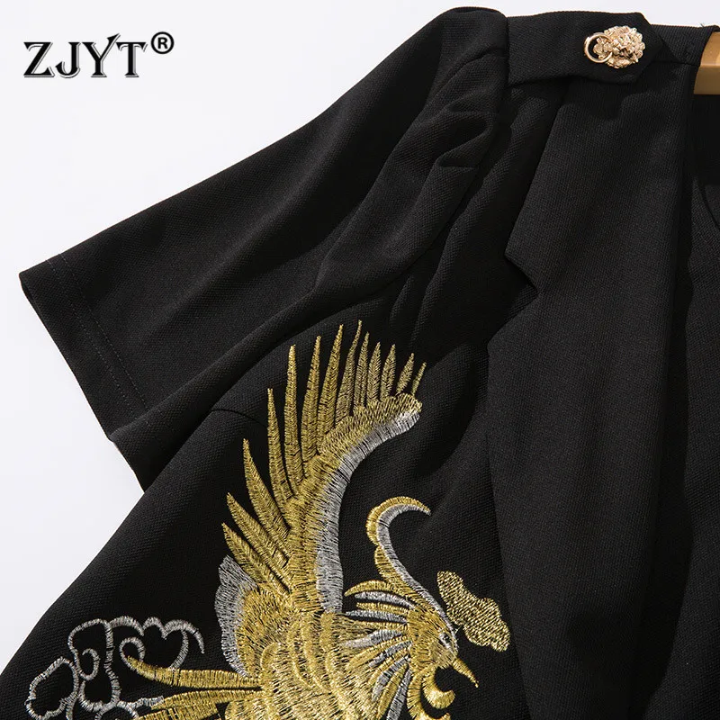

Fashion Summer Clothes 2021 Designer Runway Short Sleeve Epaulet Asymmetrical Embroidery Dresses for Women Vintage Office Robe