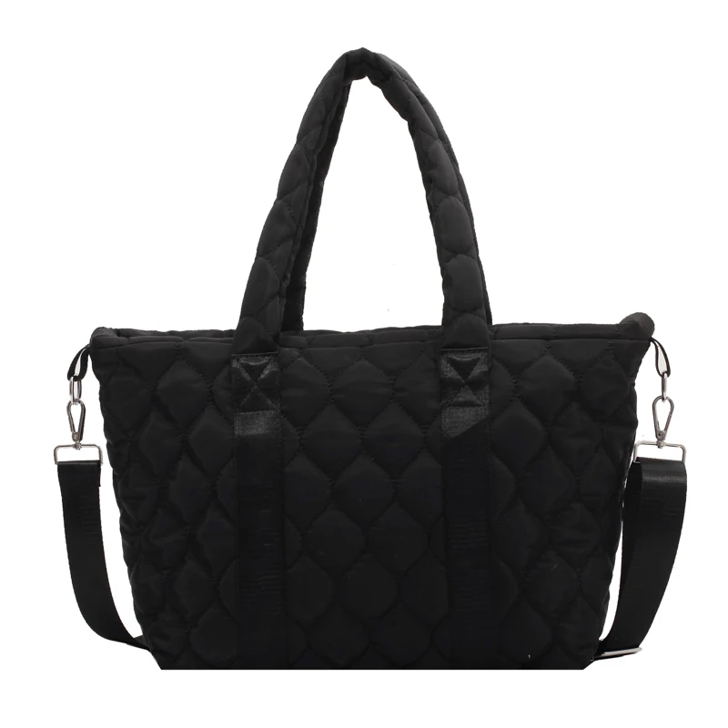 

Womens Large Capacity Nylon Tote Bag Vintage Quilted Pattern Solid Color Office Work Travel Casual Shoulder Handbag Purse