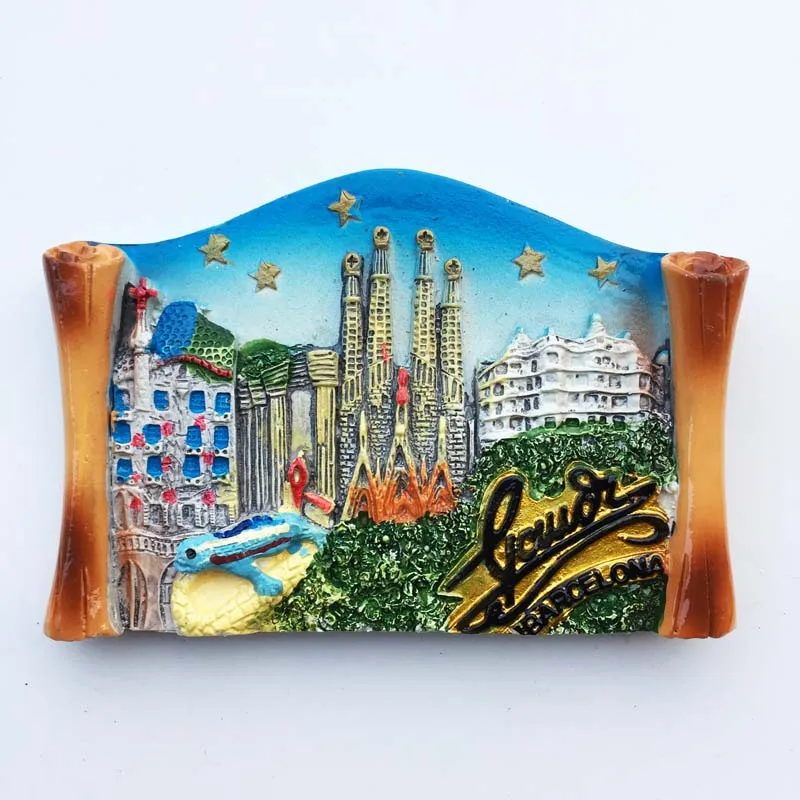 

QIQIPP Barcelona Landmarks, Spain Creative hand-painted tourist commemorative gift crafts magnetic refrigerator stickers
