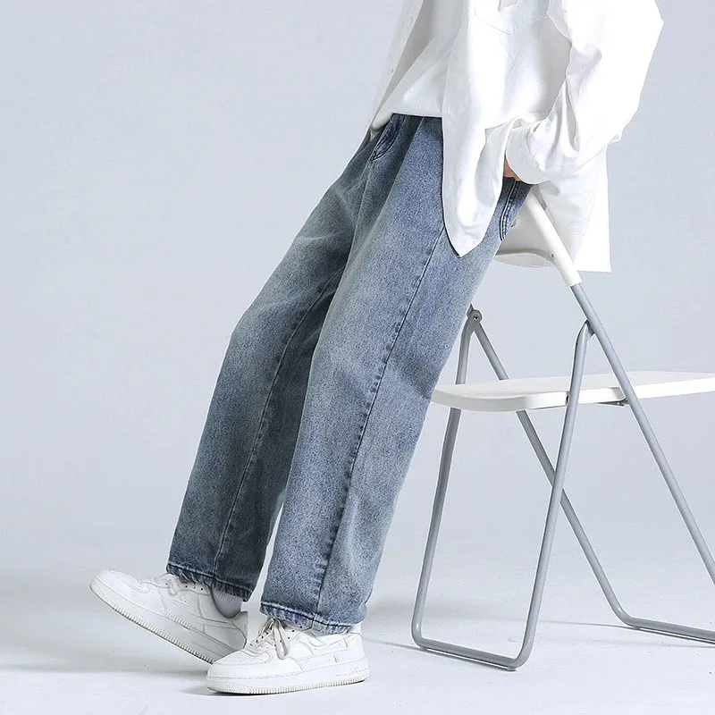 

GODLIKEU Mens Jeans Straight Casual Wide Leg Fashion Loose Pants Cowboy Streetwear Korean Hip Hop Trousers